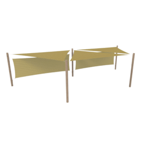 HDPE solsejlssystem 3 sejl (4x4x4 m) + 5 stolper + 2 læsejl