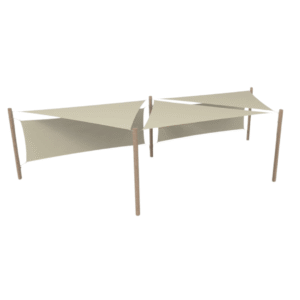 PE solsejlssystem 3 sejl (4x4x4 m) + 5 stolper + 2 læsejl