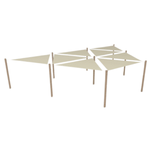 PE solsejlssystem 8 sejl (3x3x3 m) + 9 stolper