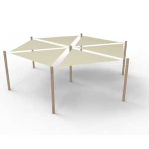 PE solsejlssystem 6 sejl (3x3x3 m) + 7 stolper