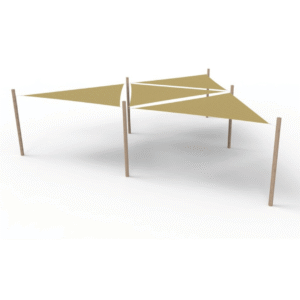 HDPE solsejlssystem 4 sejl (3,6x3,6x3,6 m) + 6 stolper