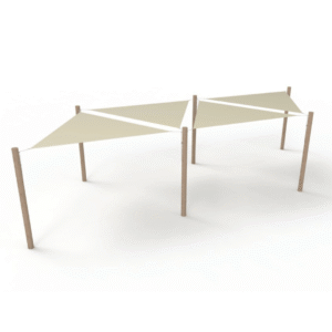 PE solsejlssystem 4 sejl (3x3x3 m) + 6 stolper