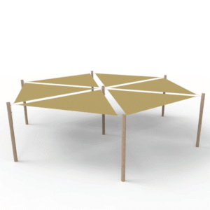 HDPE solsejlssystem 6 sejl (3,6x3,6x3,6 m) + 7 stolper