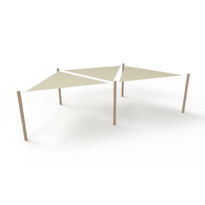 PE solsejlssystem 3 sejl (3,6x3,6x3,6 m) + 5 stolper