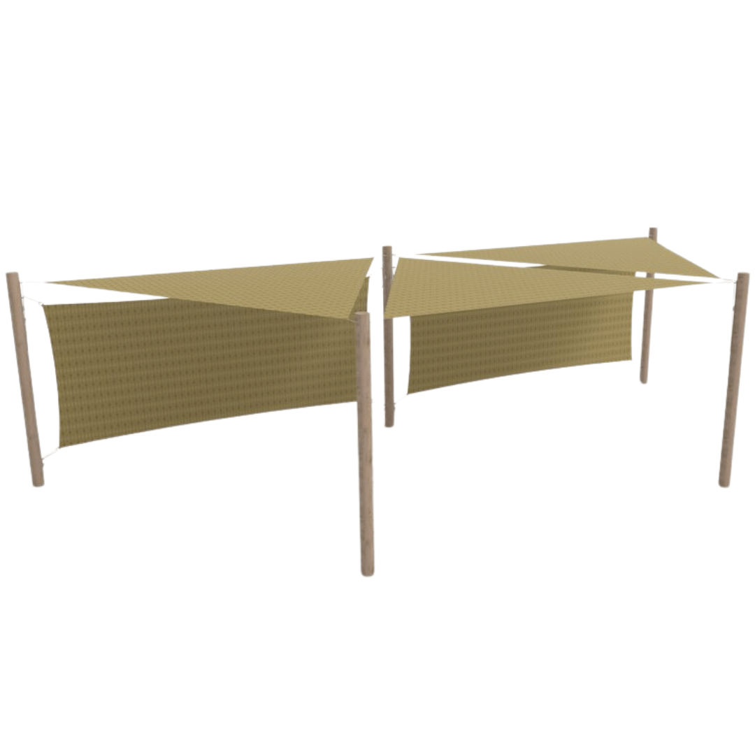 HDPE solsejlssystem 3 sejl (3,6x3,6x3,6 m) + 5 stolper + 2 læsejl
